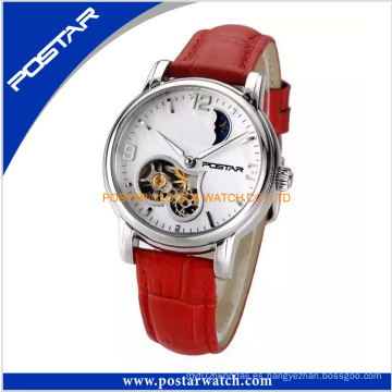 Moda OEM y ODM reloj de señoras con el reloj de pulsera de cuero genuino rojo de la venda